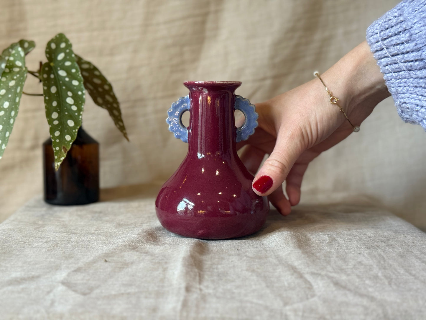 Cranberry - Bud Vase with handles