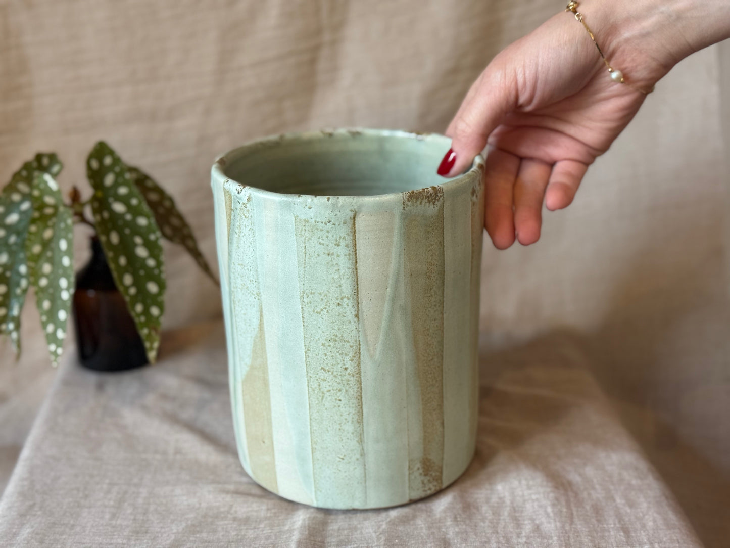 Rustic Blue Stripe - Utensil Pot