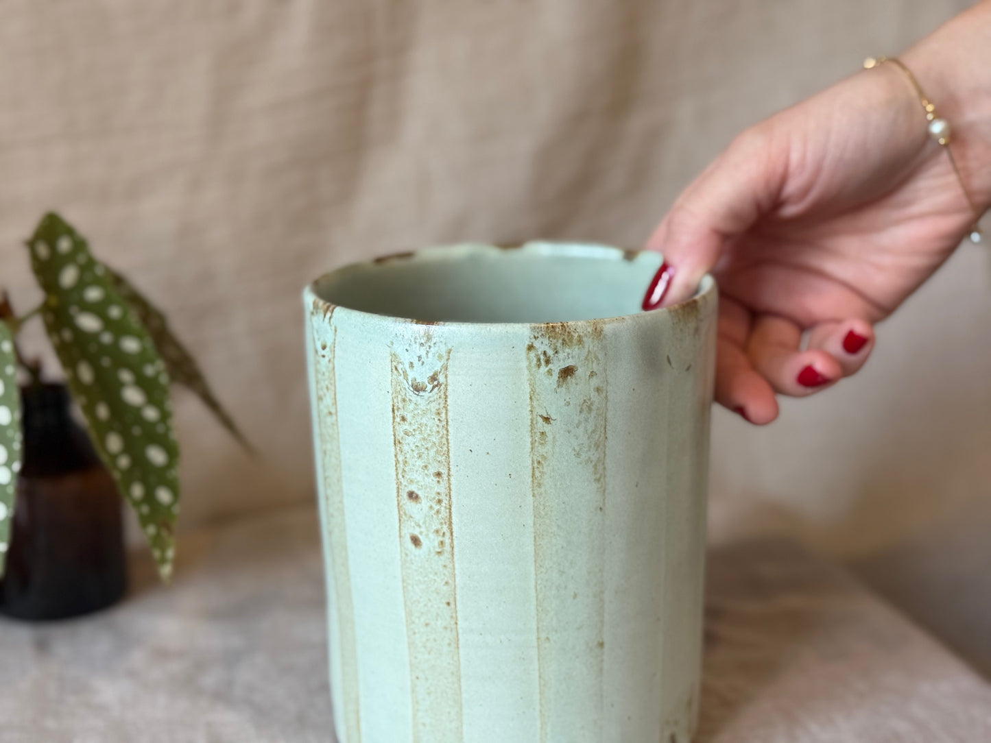 Rustic Blue Stripe - Utensil Pot